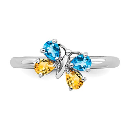 Sterling Silver Stackable Expressions Blue Topaz & Citrine Butterfly Ring Size -7