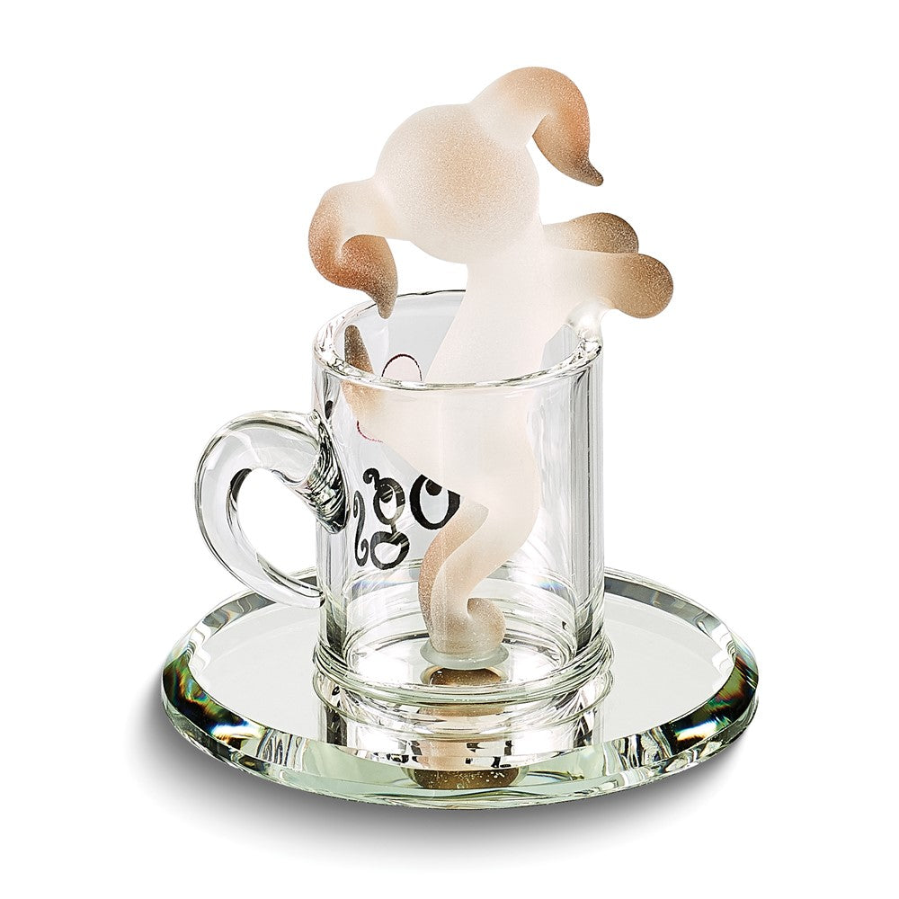 Glass Baron Pup In A Cup I LOVE DOGS Handcrafted Glass Figurine