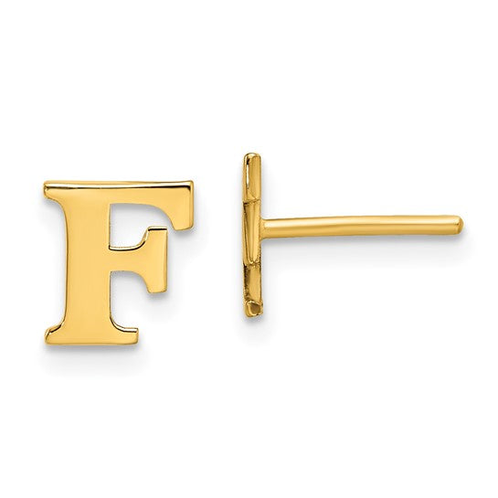Sterling Silver Gold-plated Letter F Initial Post Earrings