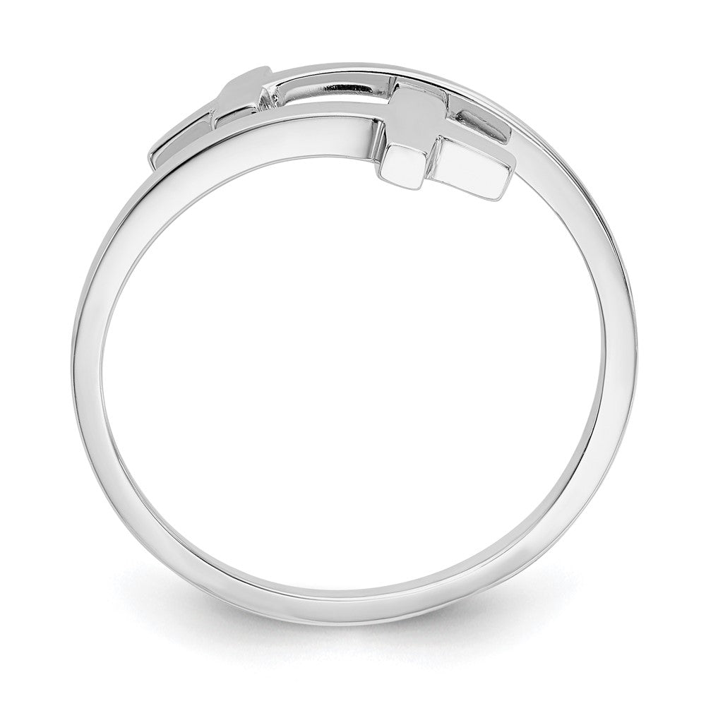 14k White Gold Polished Double Cross Ring Size 7