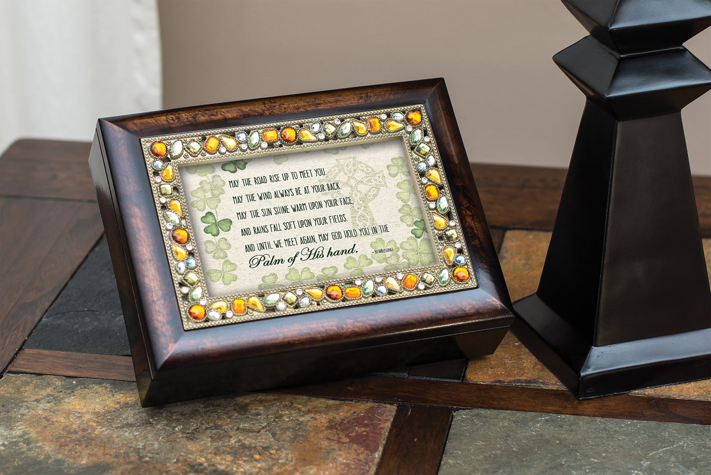 8" Brown and Green "MAY THE ROAD RISE" Wind Up Music Box