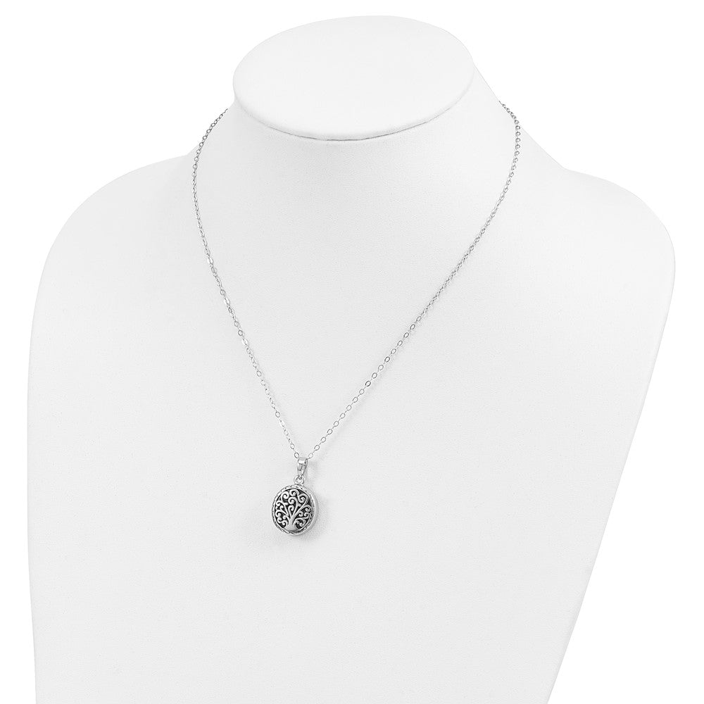 Sentimental Expressions Sterling Silver Rhodium-plated Antiqued Tree of Life Ash Holder 18 Inch Necklace 18 Inches