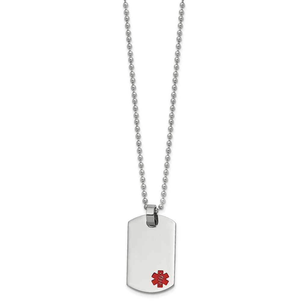Stainless Steel Polished w/Red Enamel Medical ID 24in Necklace