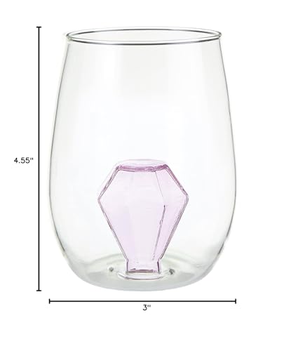 Slant Collections Stemless Wine Glass With Figurine, 16-Ounce, Diamond