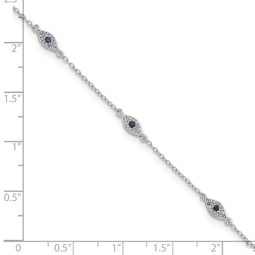 Sterling Silver Rhodium-plated Polished Blue & White CZ Eyes Bracelet 7.5 inches