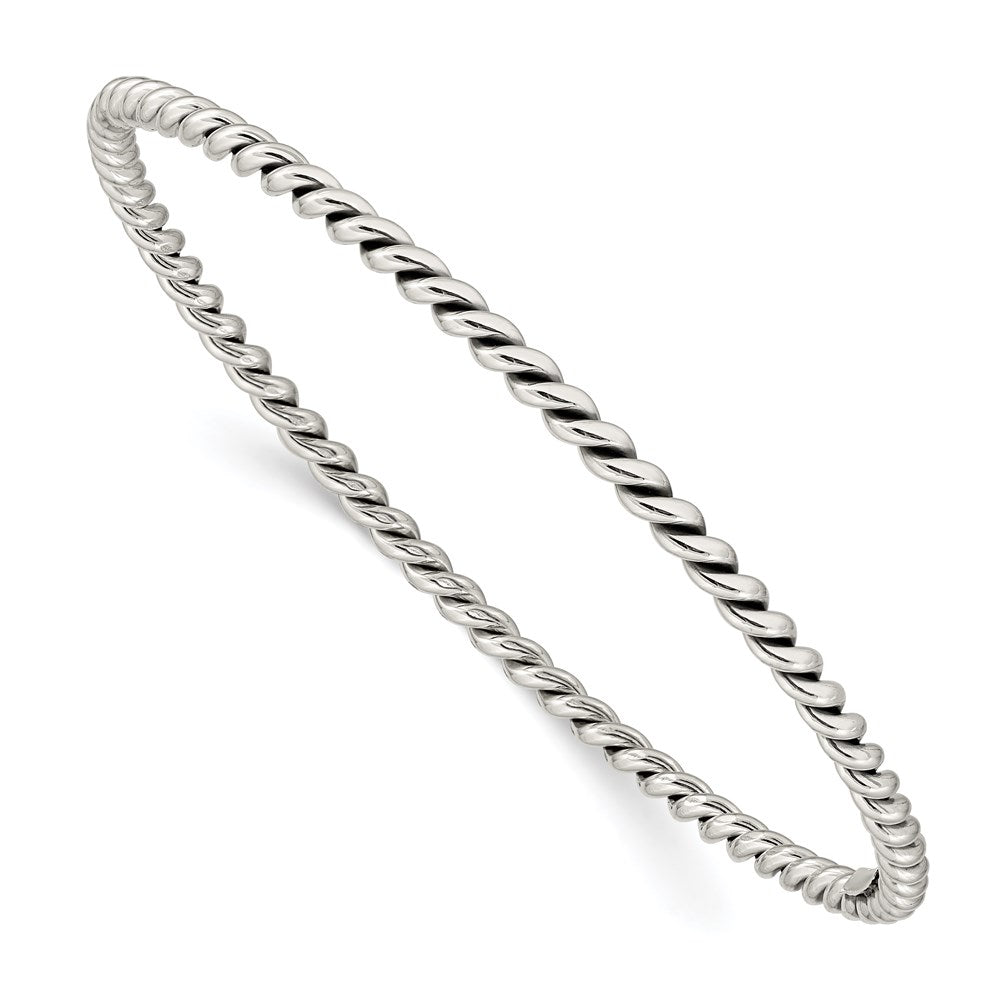 Sterling Silver Antiqued 3mm Twisted Slip-on Bangle 8 inches
