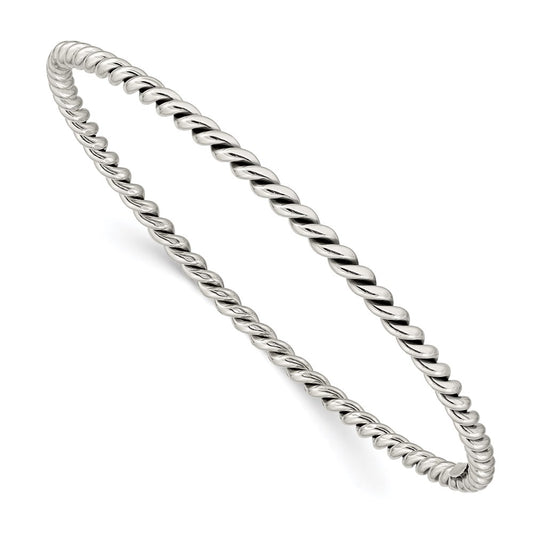 Sterling Silver Antiqued 3mm Twisted Slip-on Bangle 8 inches