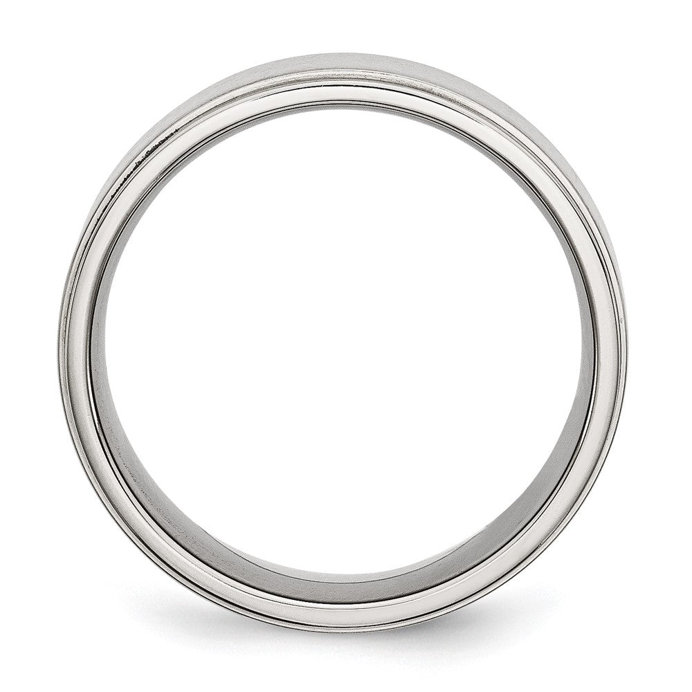 Stainless Steel Polished w/Brushed Center 8mm Ridged Edge Band Size - 12