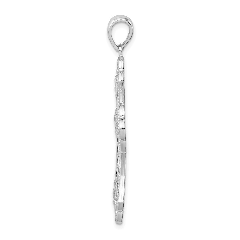 De-Ani Sterling Silver Rhodium-Plated Filigree Fleur de Lis Cross Pendant