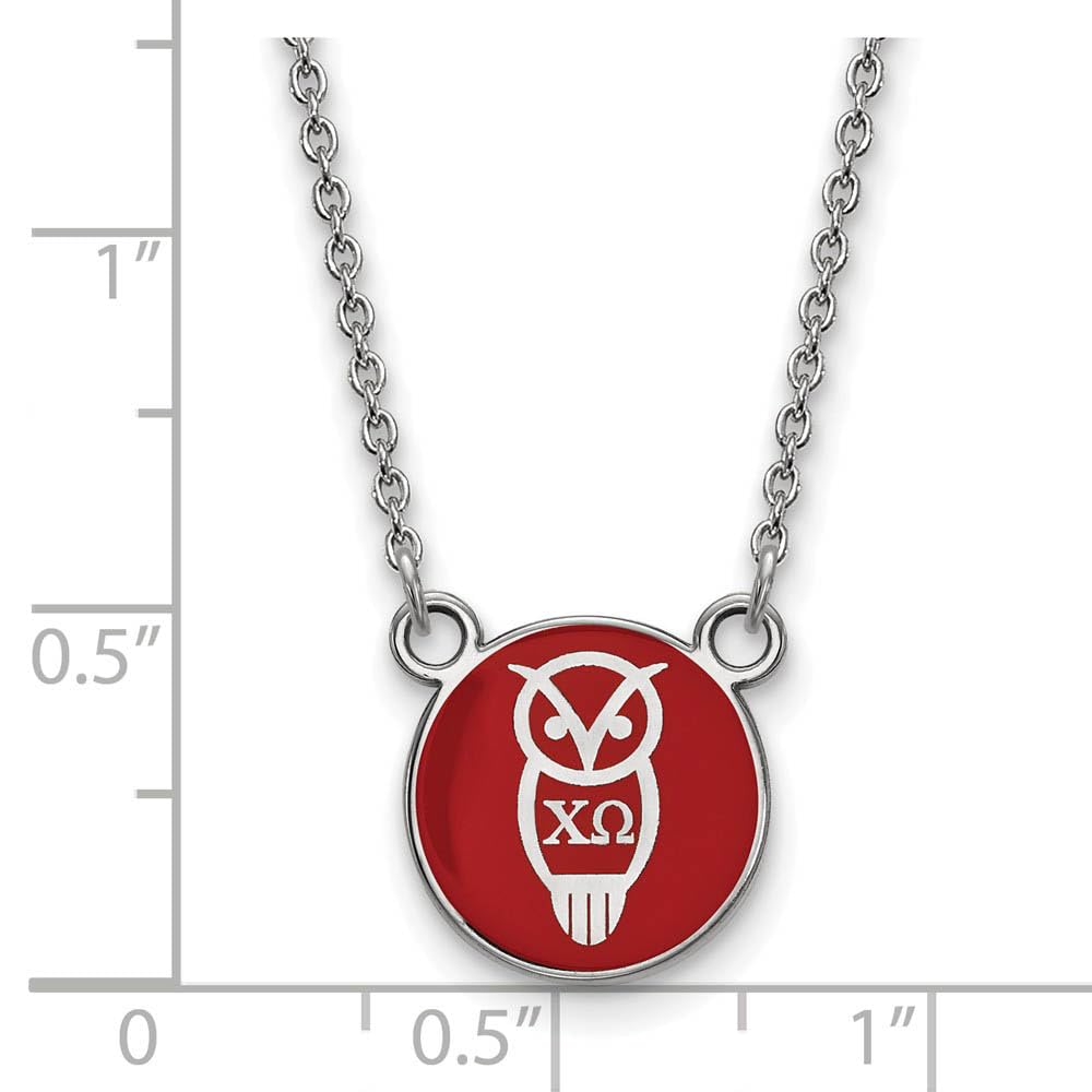 LogoArt Sterling Silver Chi Omega Extra Small Enameled Pendant Necklace With 18 Inch
