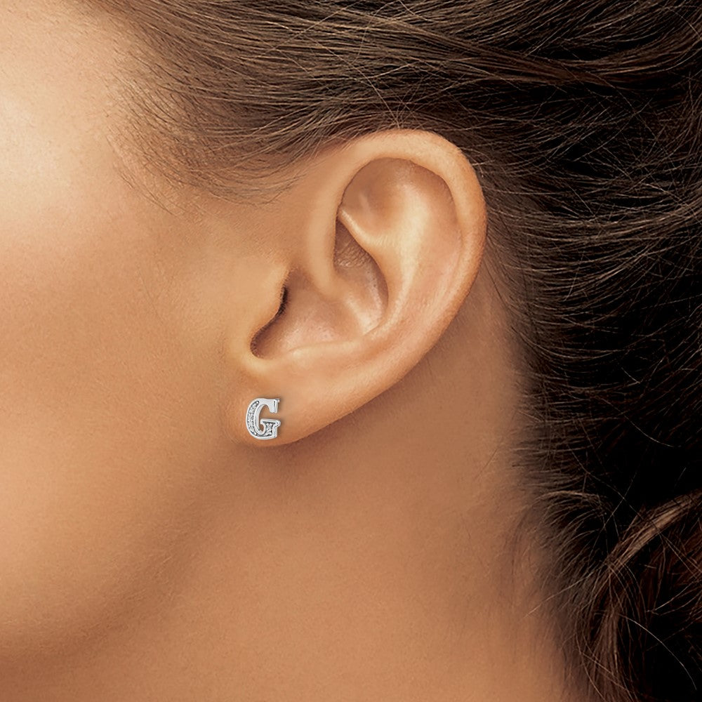 14k White Gold Diamond Initial G Earrings