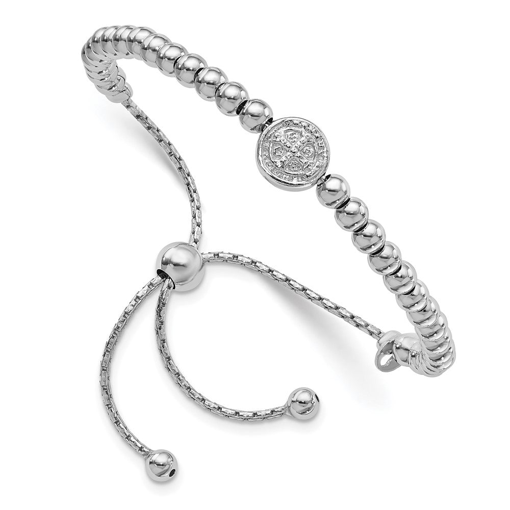 Sterling Silver RH-plated Beaded Saint Medal 5in to 8.25in Bracelet 9 inches