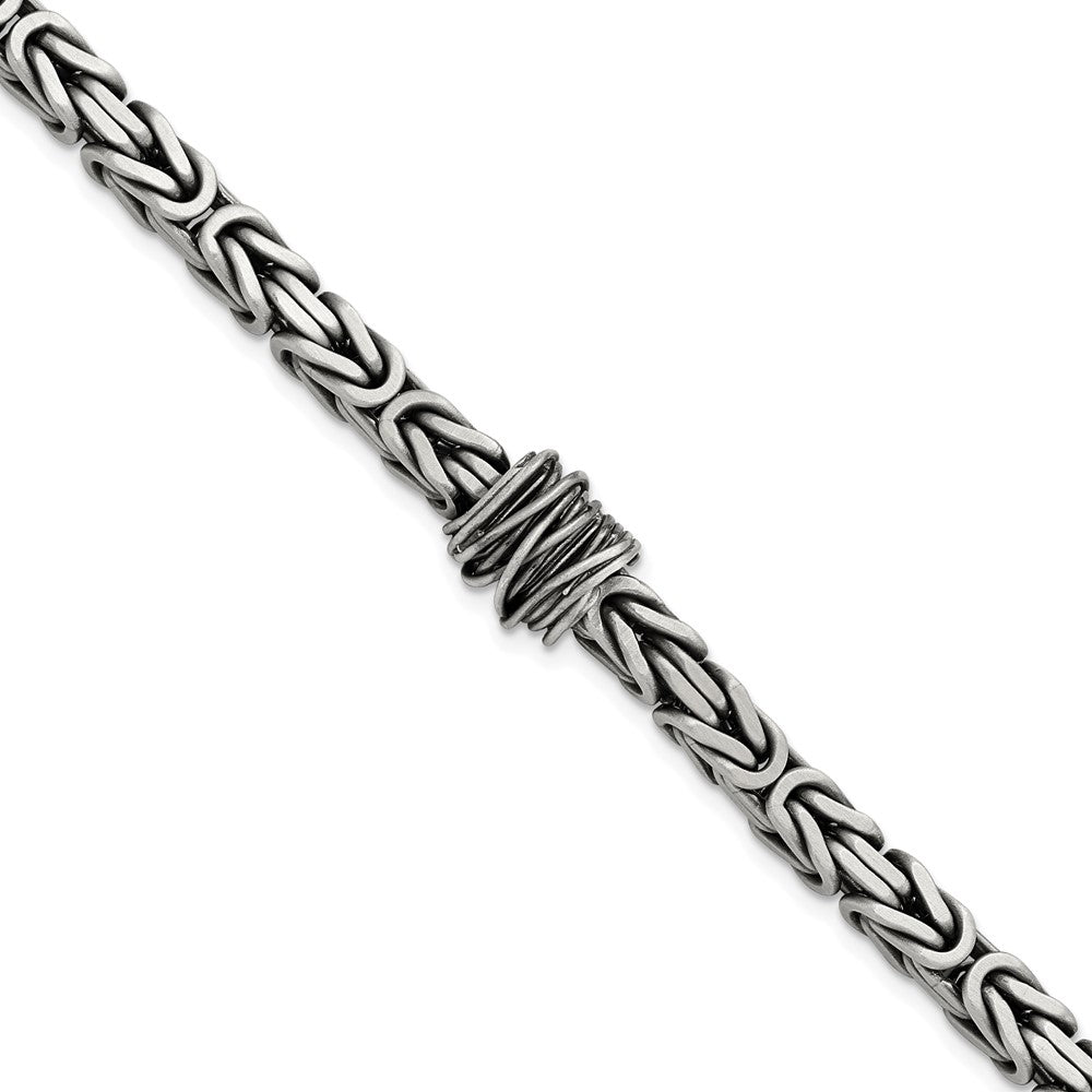 Sterling Silver Mens Antiqued Brushed Square Byzantine Bracelet 8.5 inches