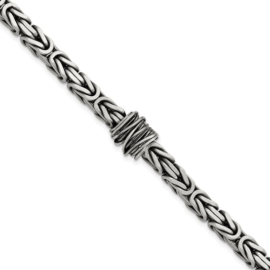 Sterling Silver Mens Antiqued Brushed Square Byzantine Bracelet 8.5 inches