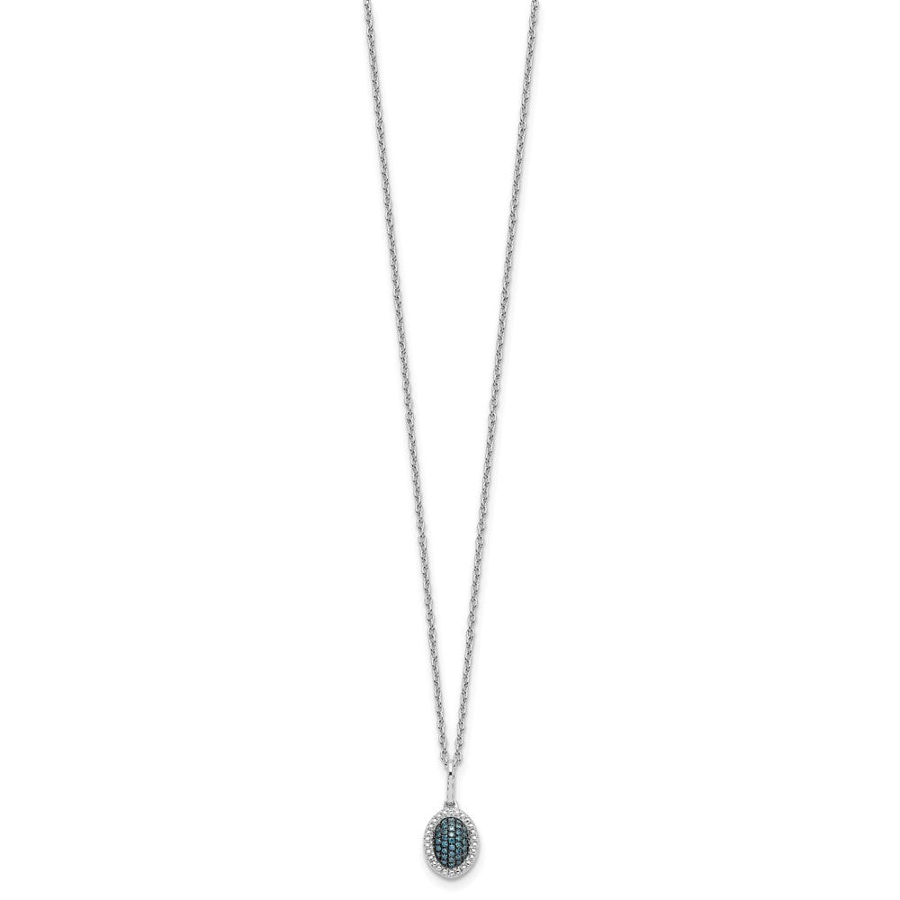 White Night Sterling Silver Rhodium-plated Blue Diamond Oval Pendant 18 inch Necklace with 2 Inch Extender 18 Inches