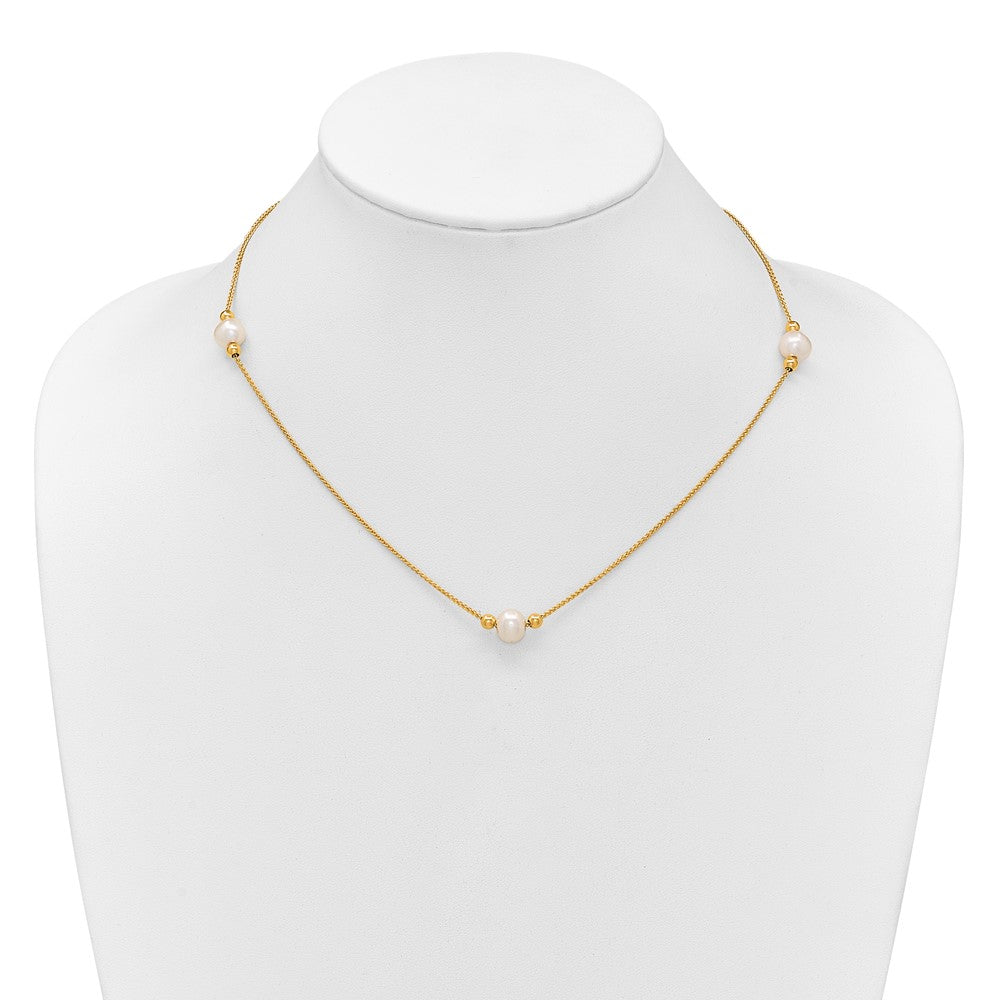 10k Polished 8-9mm Semi-Round White Freshwater Cultured Pearl 3-Station 18 inch Necklace