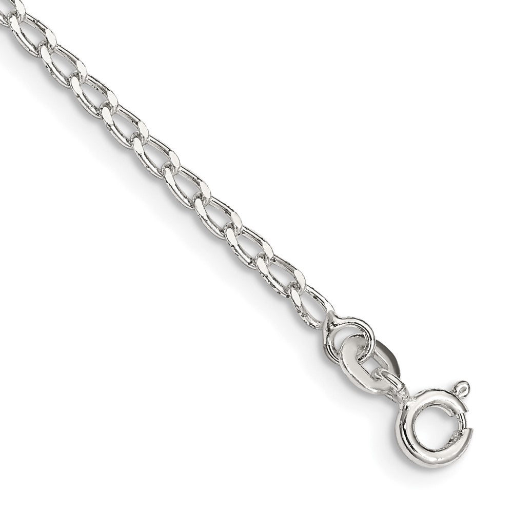Sterling Silver 2mm Open Elongated Link Chain Anklet 10 inches