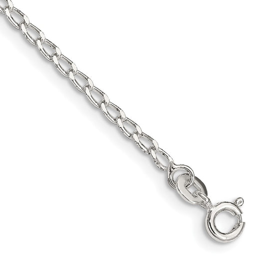 Sterling Silver 2mm Open Elongated Link Chain Anklet 10 inches