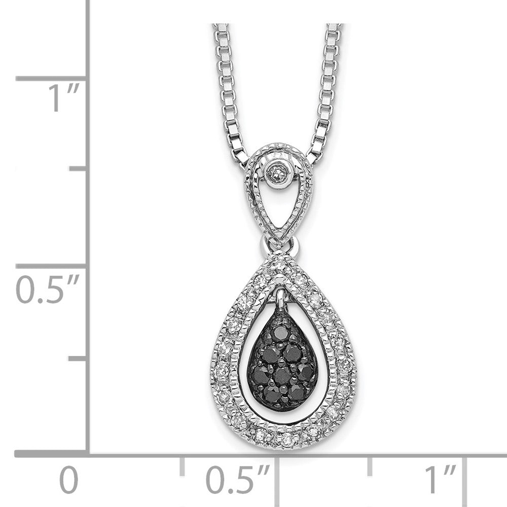 White Night Sterling Silver Rhodium-plated Black with White Diamond Double Teardrop 18 Inch Necklace with 2 Inch Extender 18 Inches