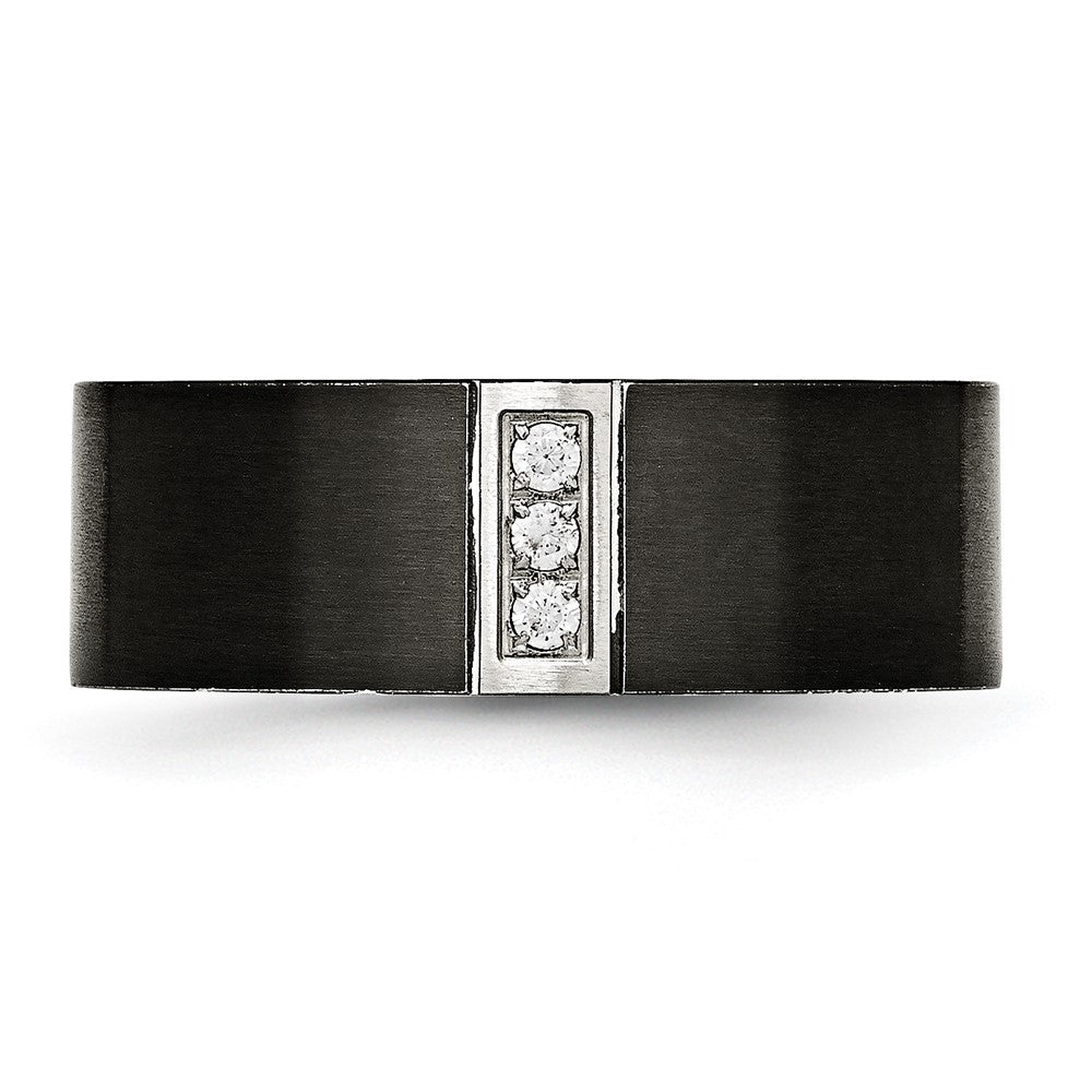 Stainless Steel Brushed Black IP-plated w/CZ 8mm Flat Size - 11