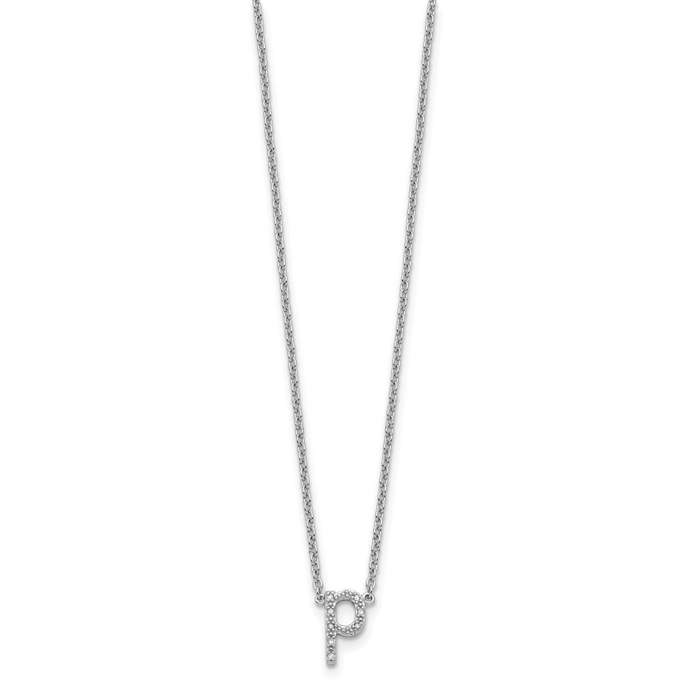 Sterling Silver Polished Diamond Initial p with 16 + 2 in ext Necklace