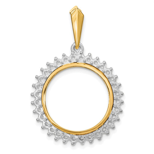 Wideband Distinguished Coin Jewelry 14k Two-tone Polished Diamond Circle 17.8mm Prong Coin Bezel Pendant Mounting