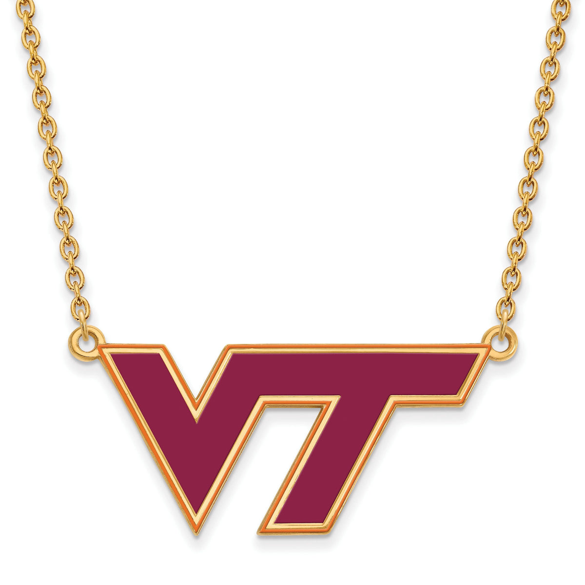 Sterling Silver Gold-plated LogoArt Virginia Tech V-T Large Enameled Pendant 18 inch Necklace Q-GP080VTE-18