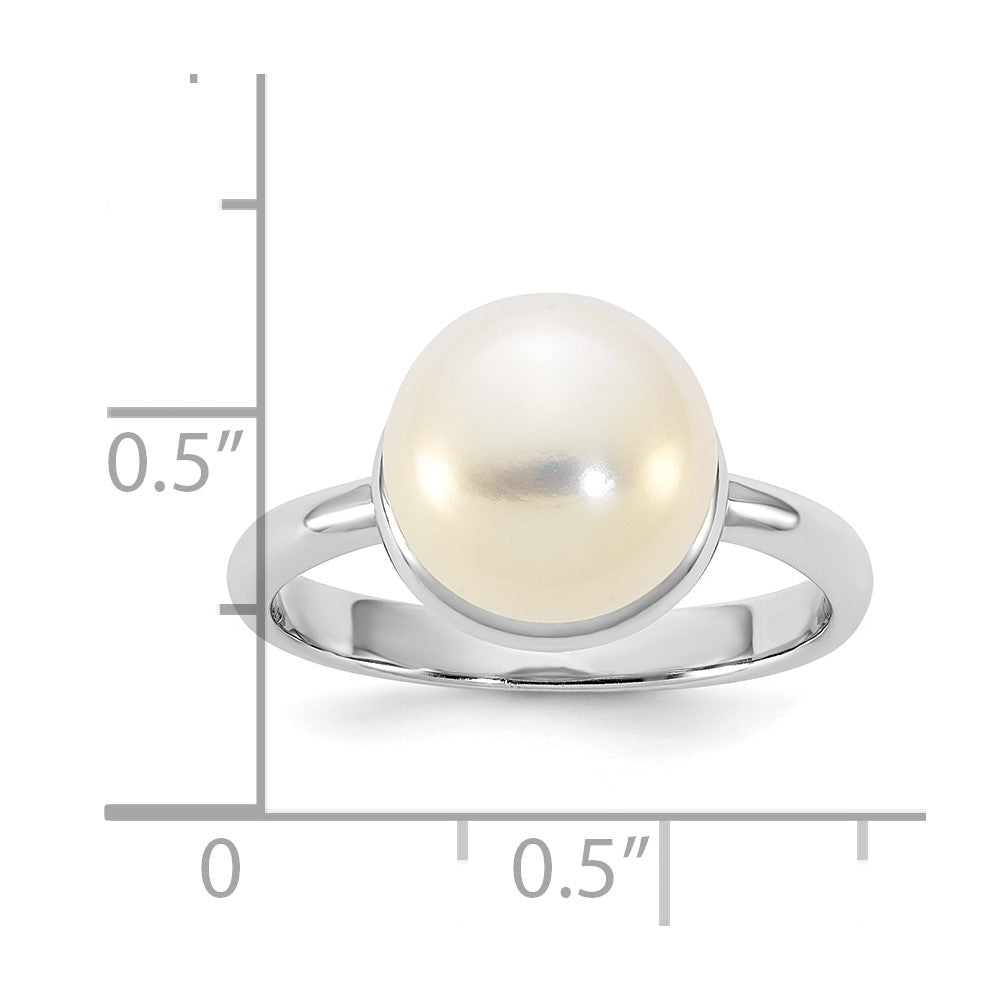 Sterling Silver Rhodium-plated 10-11mm Button White Freshwater Cultured Pearl Size 6 Ring