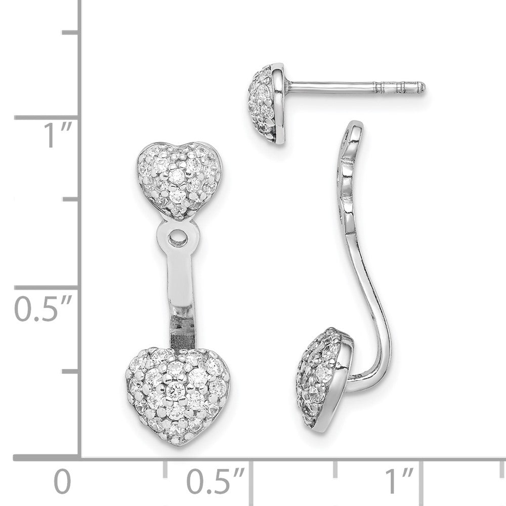 Sterling Silver Rhodium Plated CZ Heart Post Earrings w/ Jacket