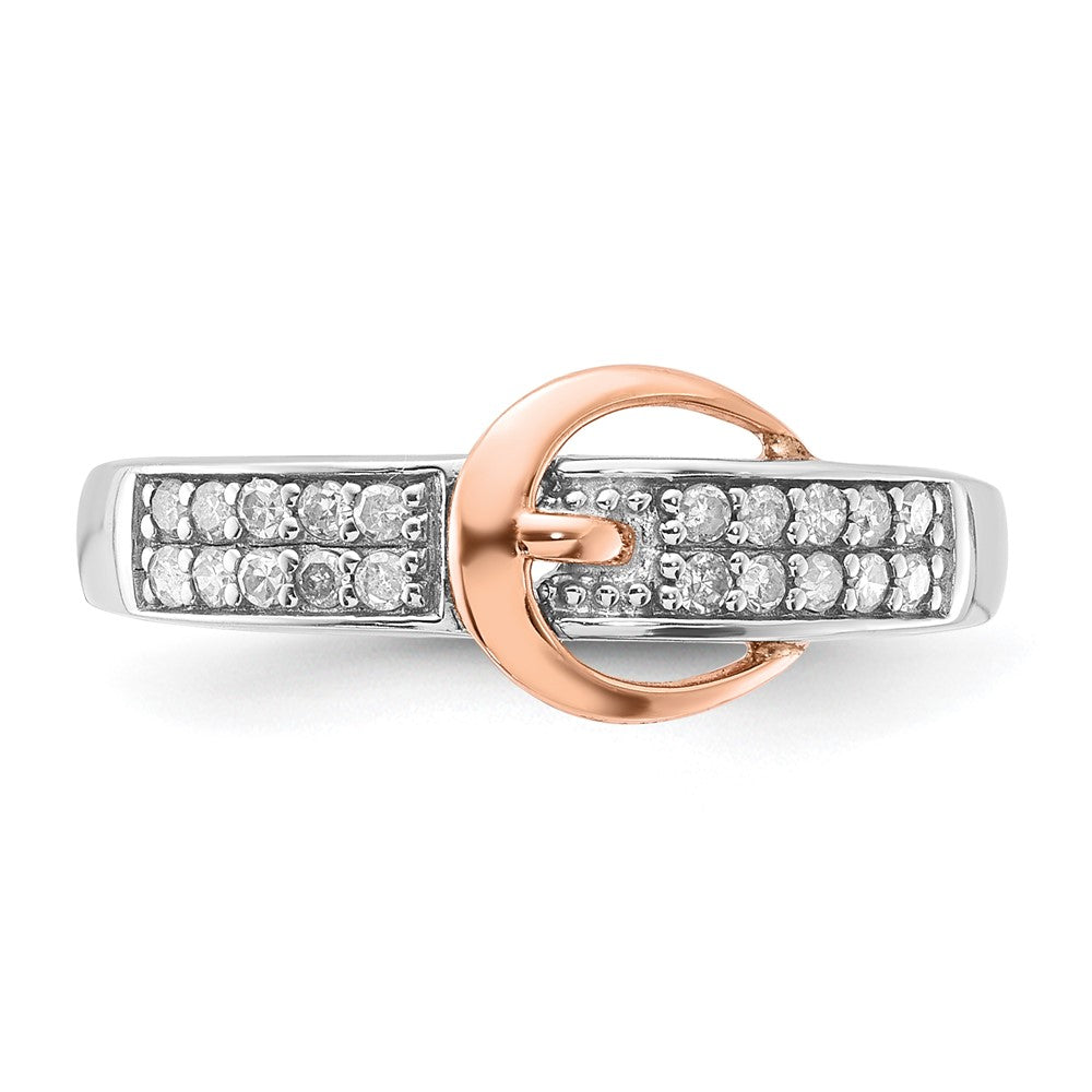 Sterling Silver w/ 10k Rose Accent Polished Diamond Buckle Ring