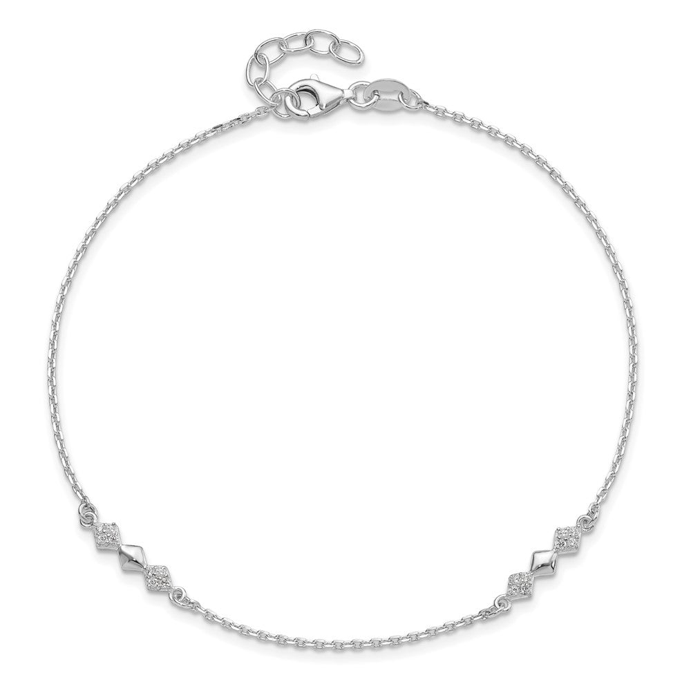 Sterling Silver CZ 3-Diamond Shapes 9in Plus 1 in Ext. Anklet 9 inches