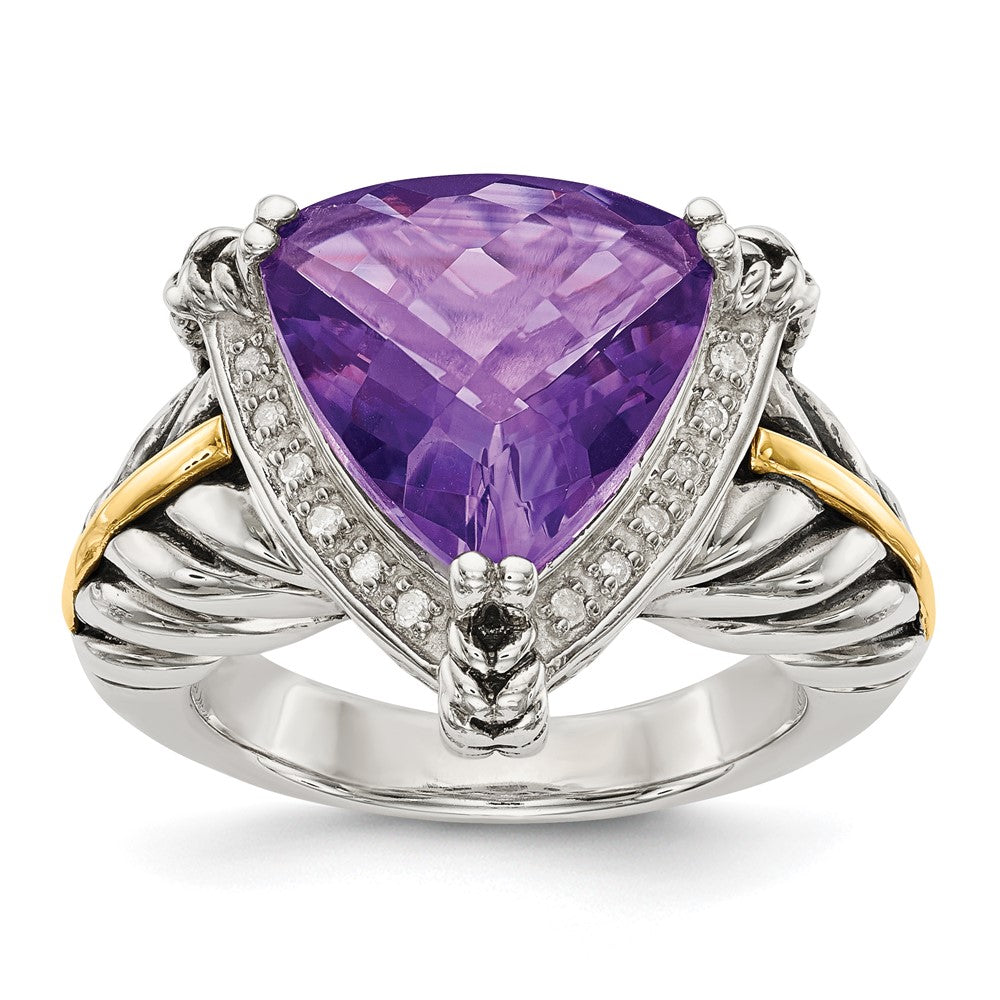 Shey Couture Sterling Silver with 14K Accent Antiqued Trillion Amethyst and Diamond Ring