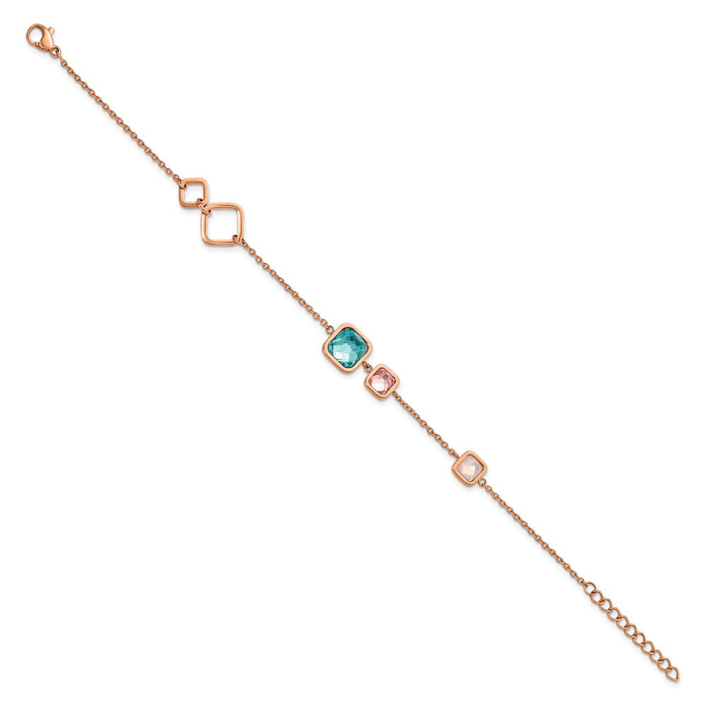 Stainless Steel Polished Rose IP Multicolor Crystal w/1in ext. 7.5in Bracel 7.25 inches