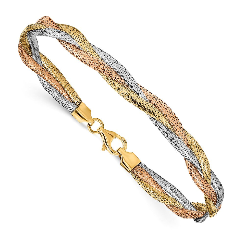 14k w/ Wht Rhodium and Rose Gold-plating Stretch Bracelet 7.5  inches