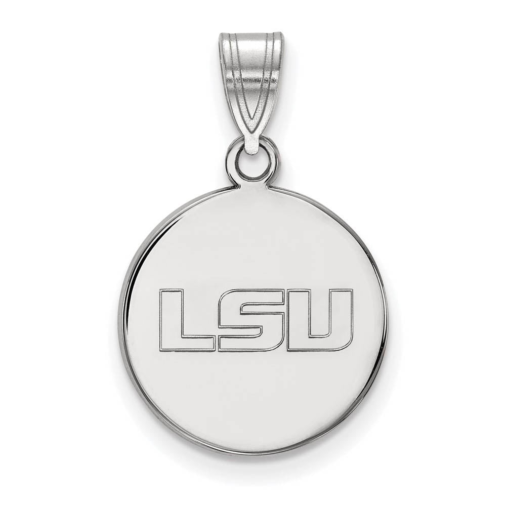 Sterling Silver Rhodium-plated LogoArt Louisiana State University L-S-U Medium Disc Pendant QSS033LSU