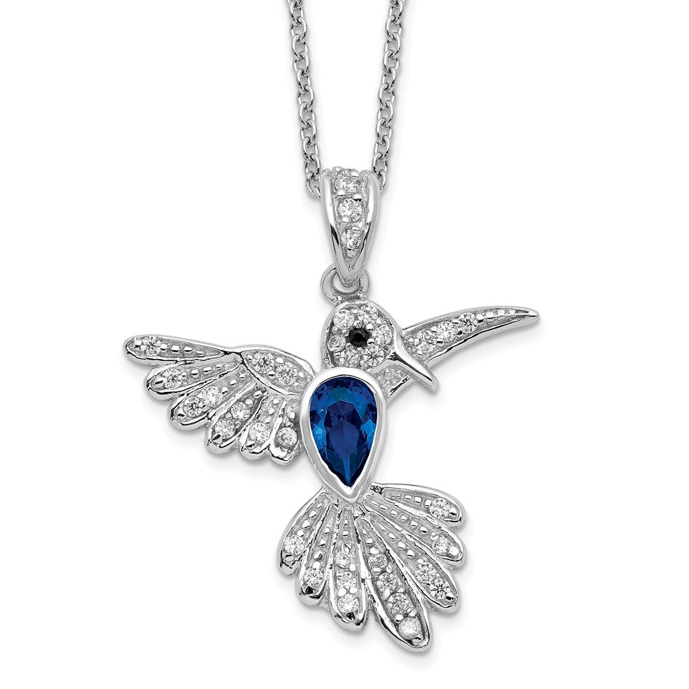Cheryl M Sterling Silver Rhodium-plated Brilliant-cut Lab Created Dark Blue Spinel and Brilliant-cut White CZ Hummingbird 18 Inch Necklace 18 Inches