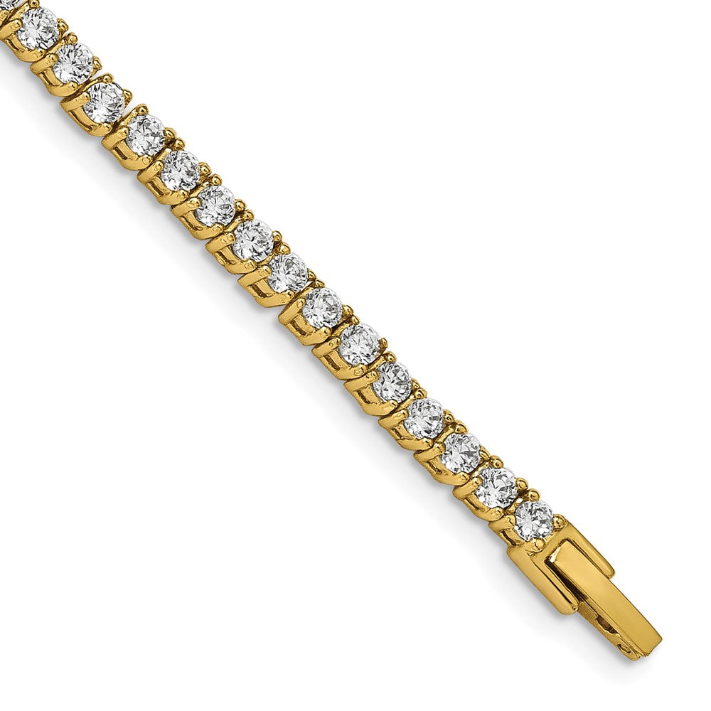 Stainless Steel Polished Yellow IP-plated with CZ 7.5in Tennis Bracelet 7.25 inches