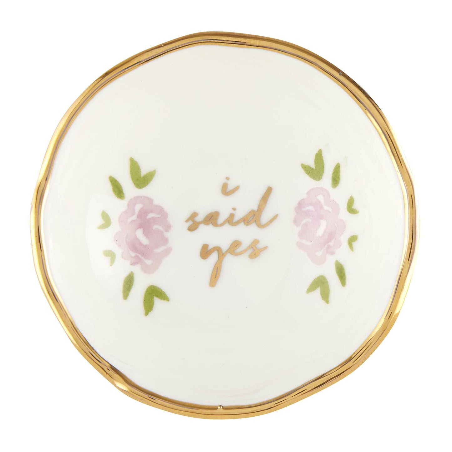 4" White and Gold Jewelry Dish with I Said Yes Print