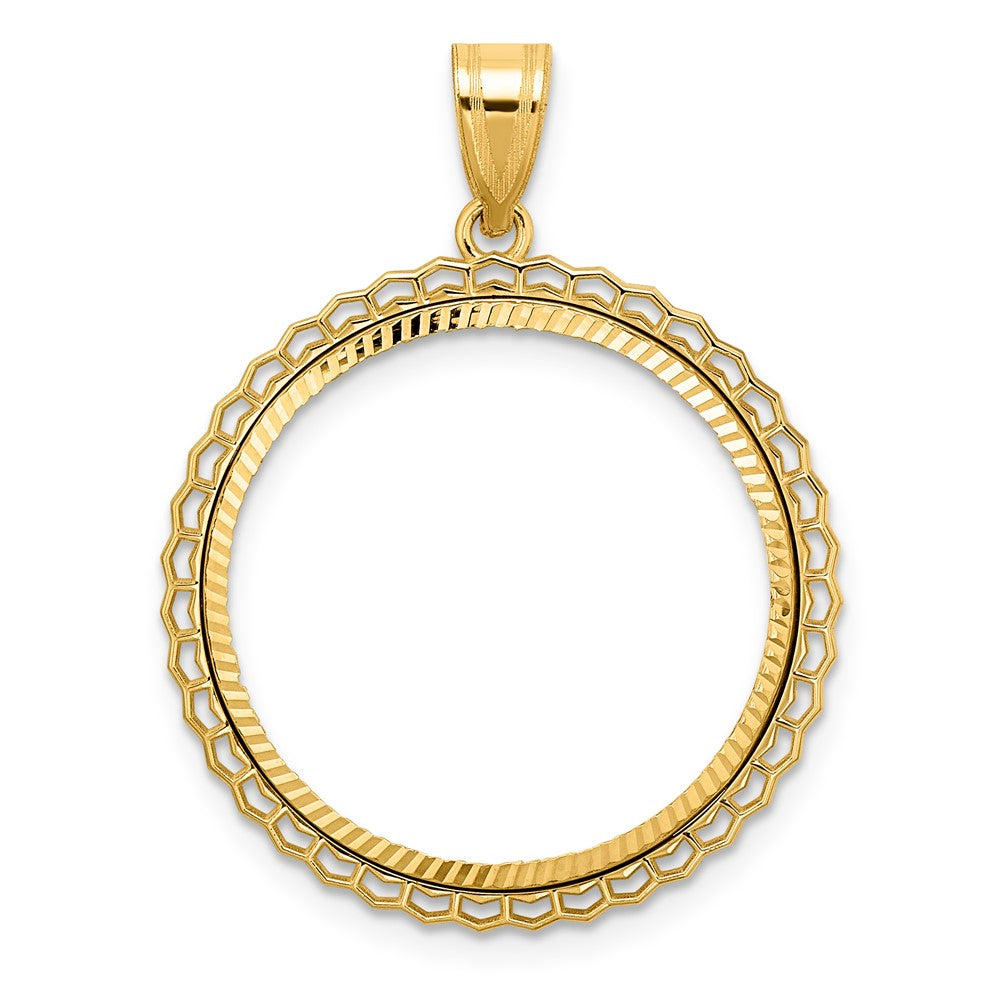 14k Diamond Cut Poly Edge with 22.0mm Prong Coin Bezel Pendant