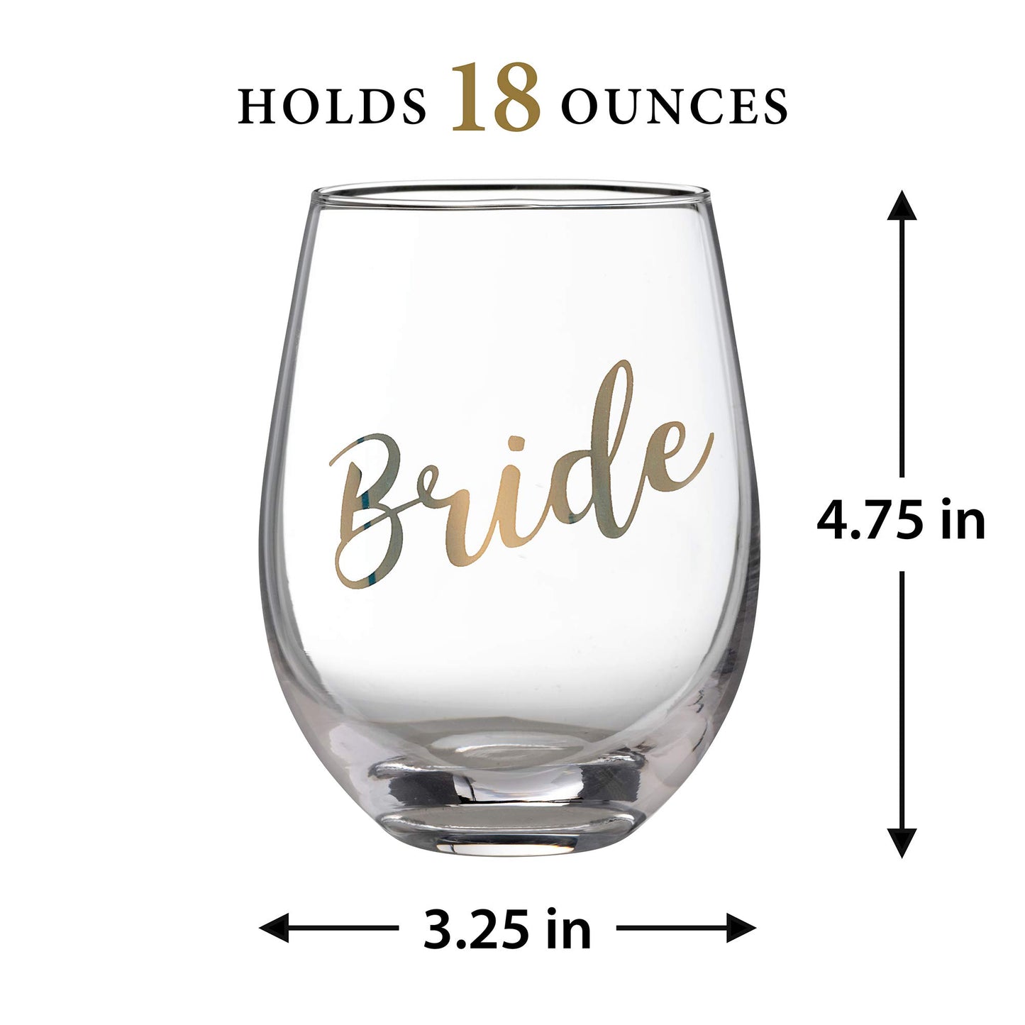 Lillian Rose Gold Bride Stemless Wine Glass, Height 4.75" (G115 BR), 1 Count (Pack of 1), Clear