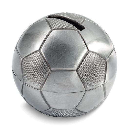 Pewter-tone Soccer Ball Bank