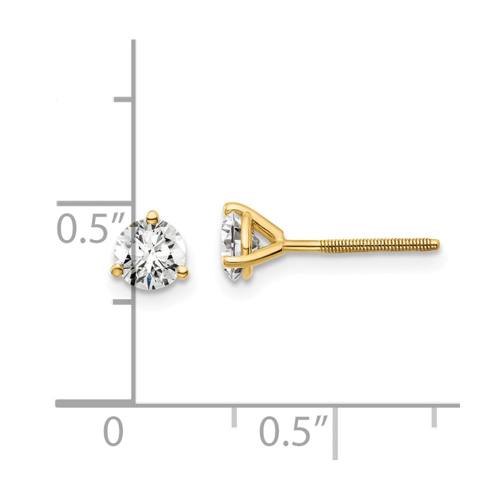 14k Yellow Gold 3/4 ctw Lab Grown Diamond VS/SI+ G+ Round 3 Prong Heavy Wt. Screwback Stud Earrings