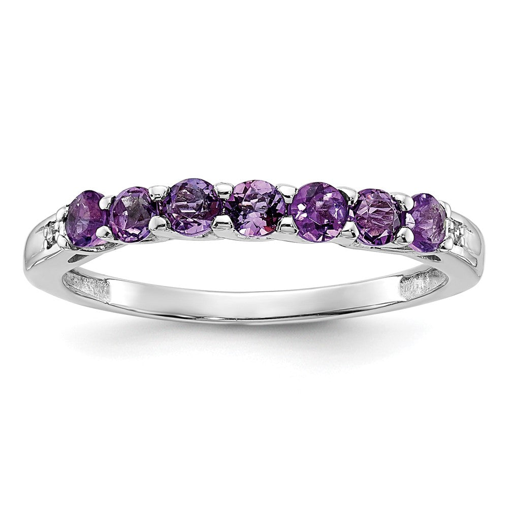 10k White Gold Polished Amethyst and Diamond Ring