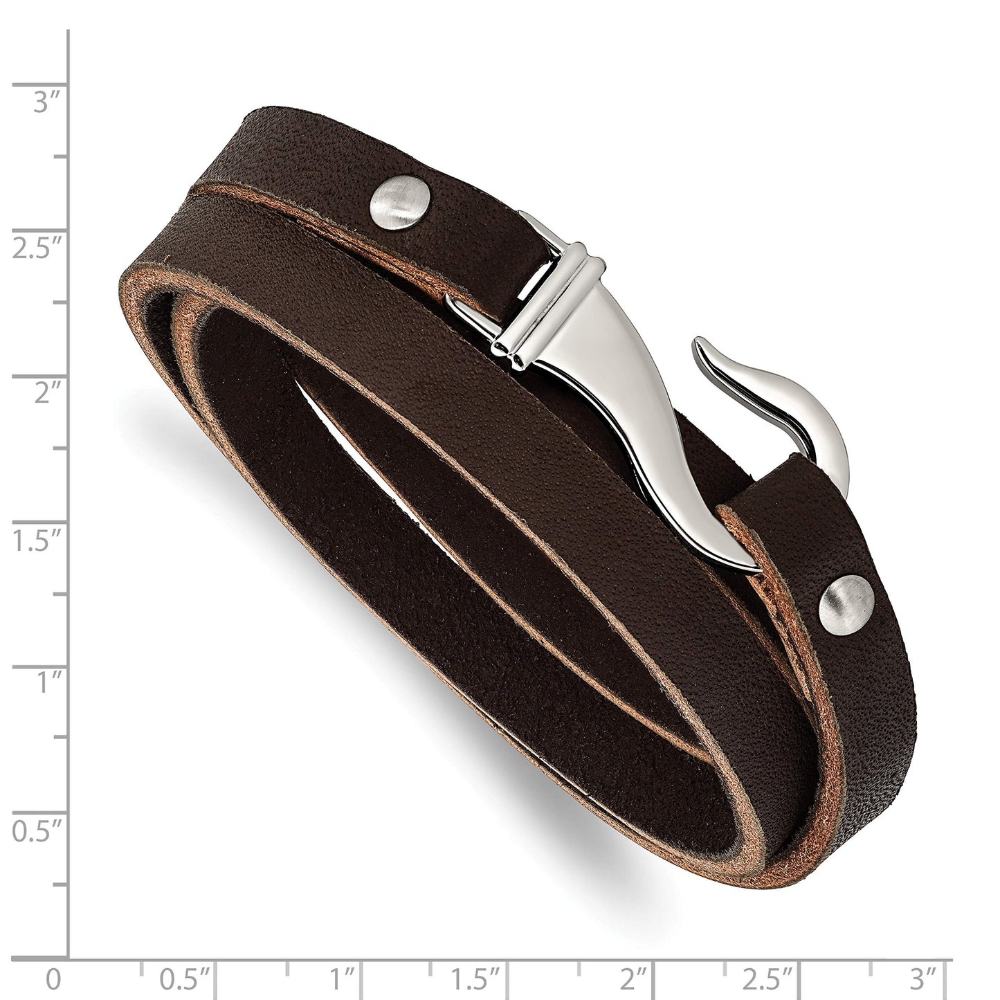 Stainless Steel Black and Brown Leather Wrap Bracelet 24 inches