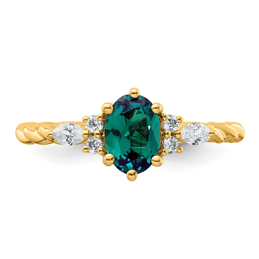10k YG Created Alexandrite & Diamond Ring