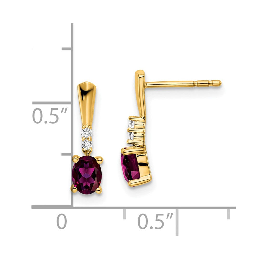 14K Gold Oval Rhodolite Garnet & Diamond Dangle Earrings
