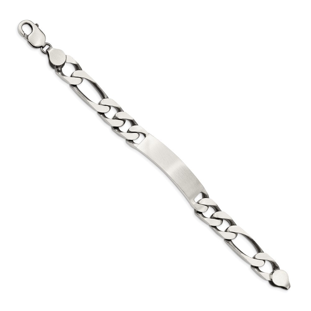 Sterling Silver 8.5inch Engraveable Antiqued Figaro Link ID Bracelet 8.5 inches