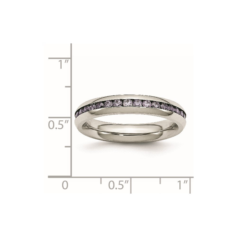 Stainless Steel Polished 4mm February Purple CZ Ring Size - 9