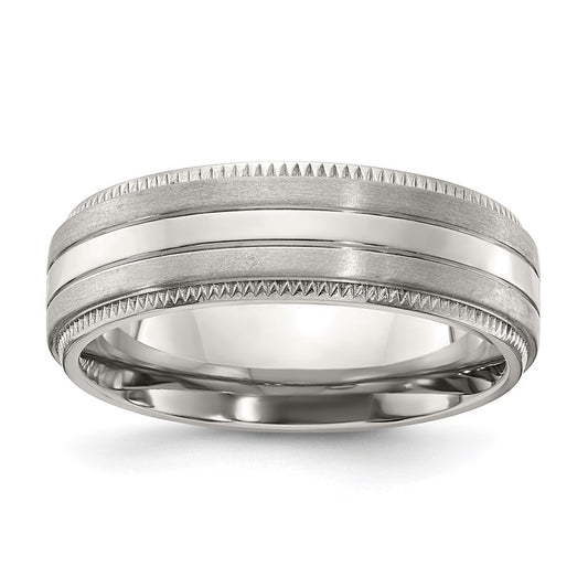 Titanium Brushed and Polished Textured Edge 7mm Band Size - 12.5