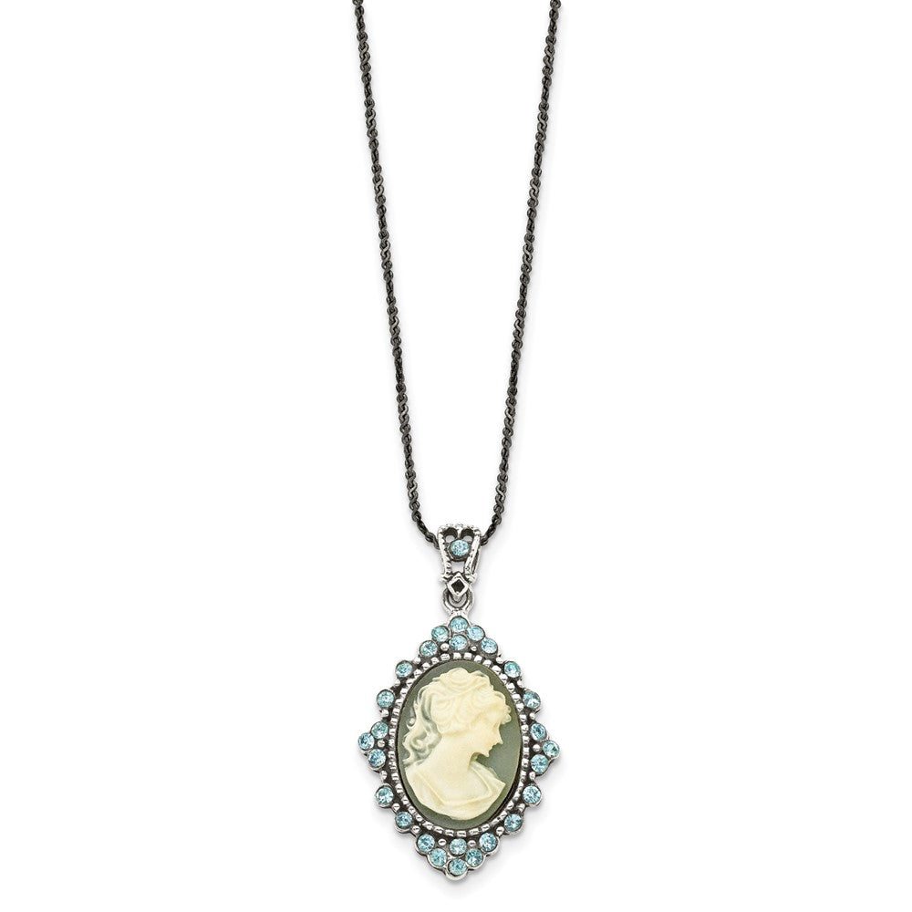 Sterling Silver Antiqued with Crystal Resin Cameo 16 inch Necklace 16 Inches